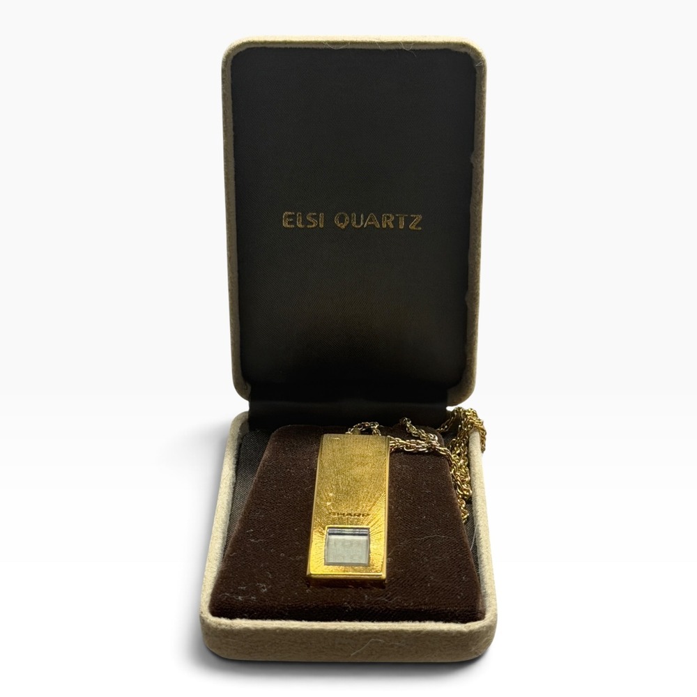 Vintage Sharp Elsi Quartz Digital Pendant Watch CT-417 Gold Tone Sunburst Japan